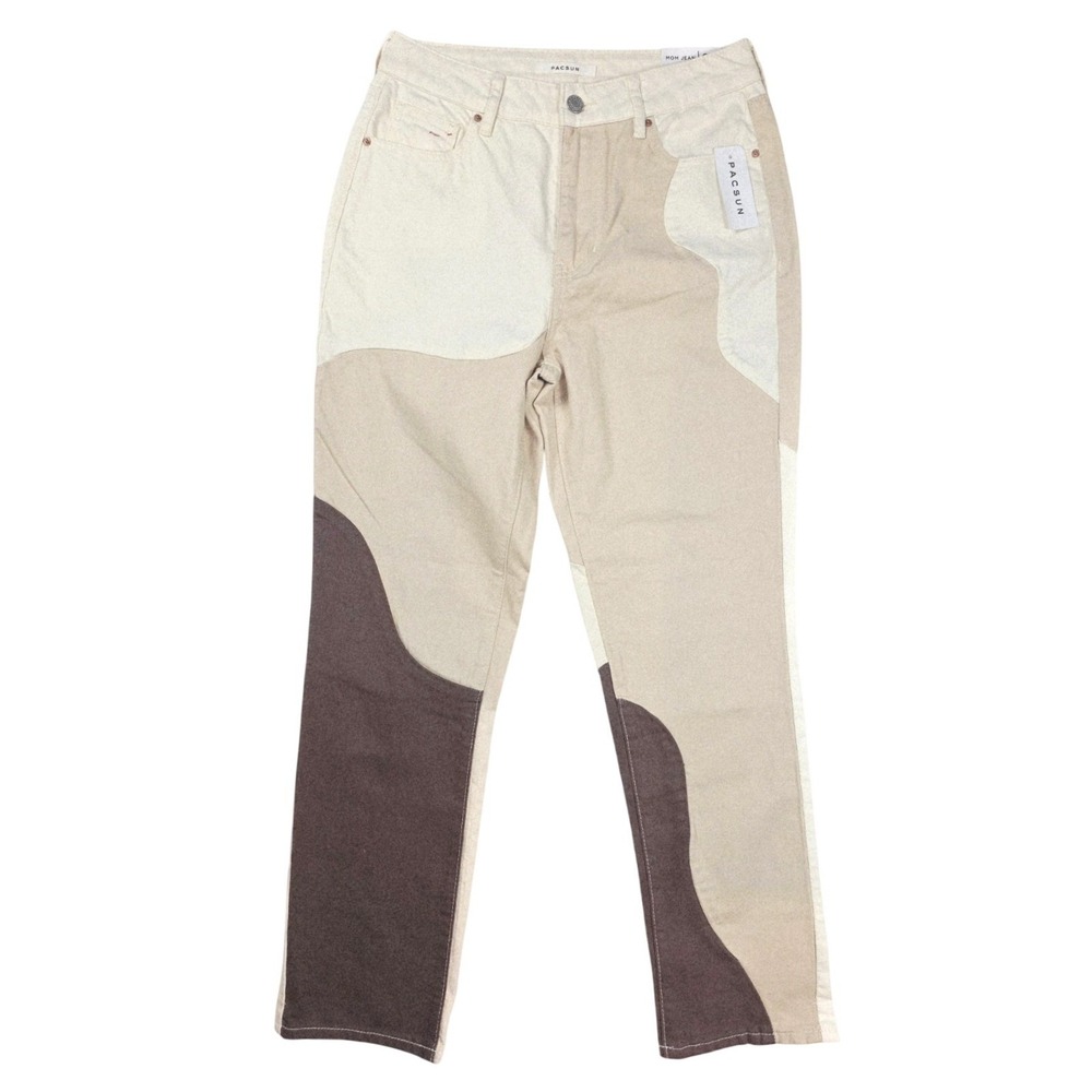 Pacsun Hi Rise Tan Cream Brown Color Patch Tapered Mom Jeans Women's Size 27 NWT